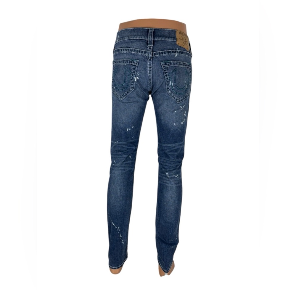 True Religion Men 30 Jeans Skinny No Flap Pockets Blue Contrast Stitch Big T EUC - Picture 4 of 11